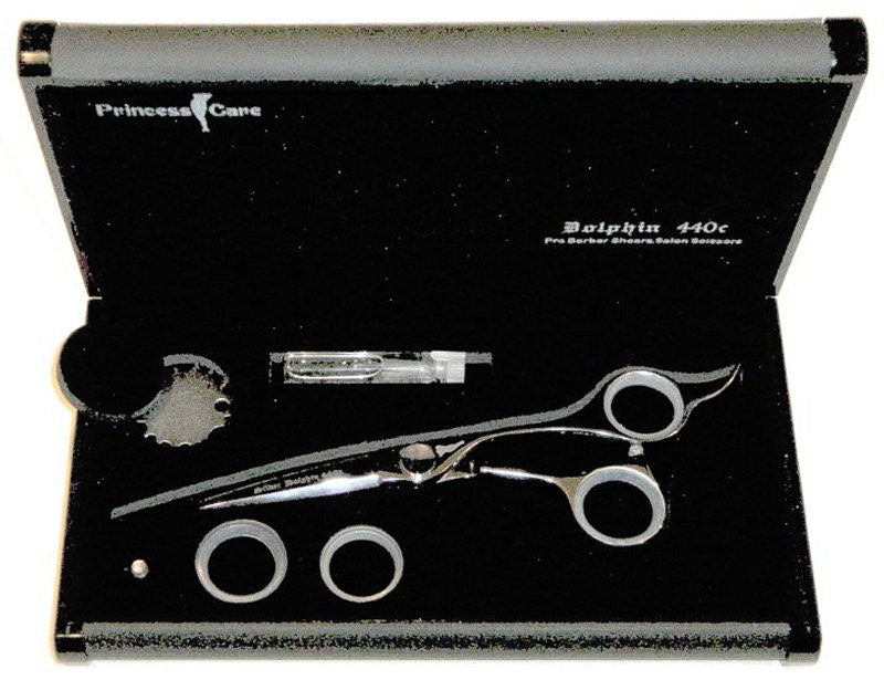 Silver Dolphin 440C Japanese Hair Scissors Open Case