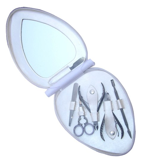 VIP Black Gold Heart Manicure Pedicure Set Kit Mirror 6pc Limited Edition Open