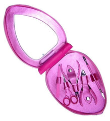 VIP PINK HEART MANICURE PEDICURE SET KIT MIRROR 6PC